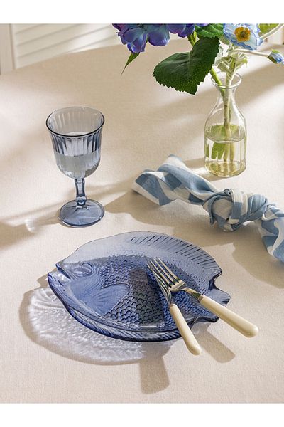 LC Waikiki Blue Fish Figured Glass Plate 25 cm