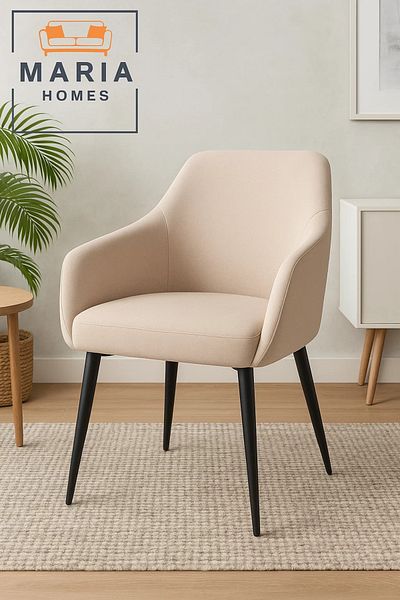 MARIA HOMES Beige Modern Fabric Armchair – Upholstered Lounge Chair with Black Legs for Home, Office, or Café
