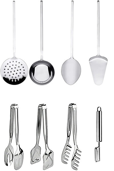 Trouvaille 8 Piece Stainless Steel Kitchenware Set |   Spatula Tongs Ladle Si...