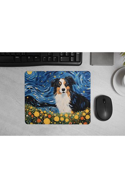 MS Major Selection Border Collie Mouse Pad – Starry Night Art Design (17.5X21.5 Cm, Non-Slip Base)