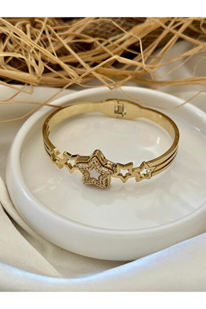 DEMİR ACCESORİES Zik Zak Yıldız Tasarım Kelepçe Bileklik