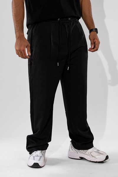 FLFXI Black Casual Straight Leg Pants with Waist Tie