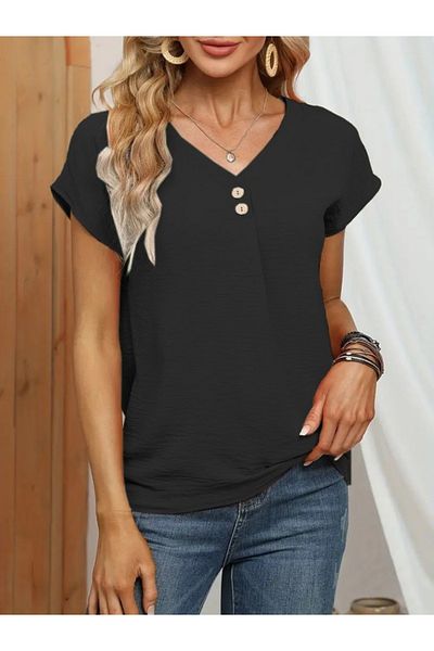 İpeksi Silky Women's Short Sleeve Button Front V Neck Aerobin Blouse