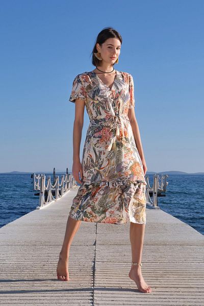 MONAMİSE Rochie cu modele de flori și frunze