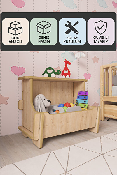 zeo wood design Çocuk Odası Düzenleyici Çok Amaçlı Kutu, Oyuncak Kutusu, Oyun...