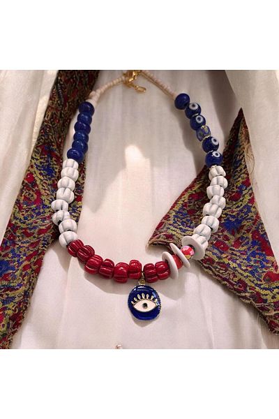 bizizmoda Basement Glass Bead Handmade Eye Necklace Evil Eye Bead Blue Necklace