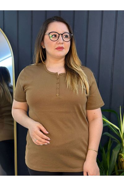 YNSGİYİM Yns Women's Cotton Rib 100% T-Shirt Blouse Short Sleeve Summer