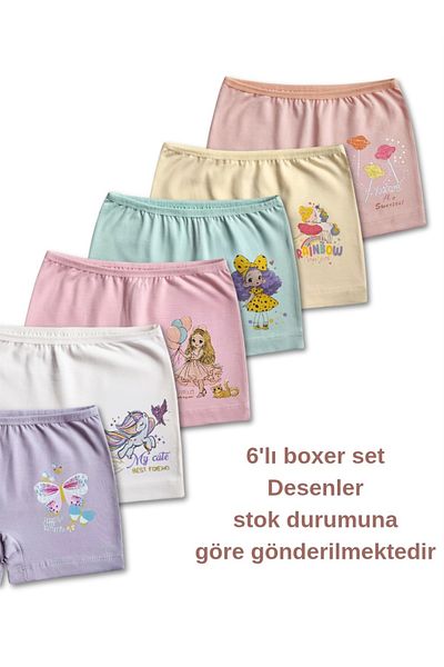 GizaKids 95% Cotton Girls' Single Jersey Combed Cotton Boxer Briefs Underwear Set of 6