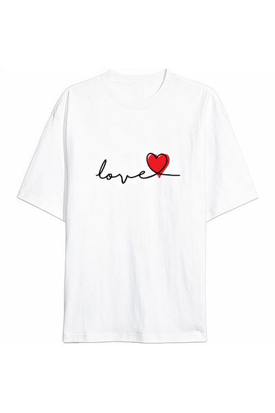 modaserdem Ειδικά σχεδιασμένο μπλουζάκι Love Printed για την Ημέρα του Αγίου Βαλεντίνου - Λευκό