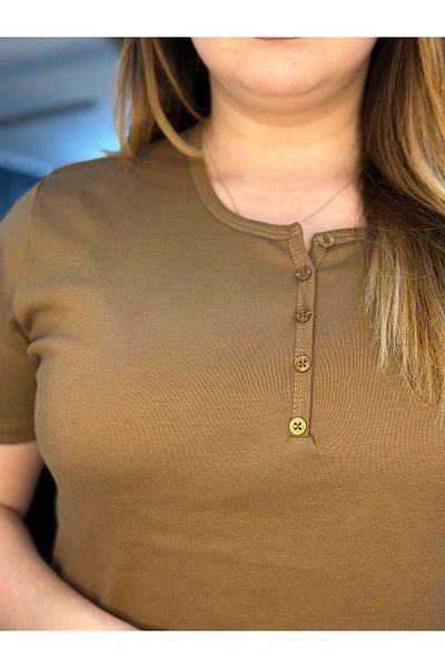 YNSGİYİM Yns Women's Cotton Rib 100% T-Shirt Blouse Short Sleeve Summer