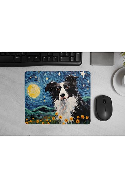 MS Major Selection Border Collie Mouse Pad – Starry Night Art Design (17.5X21.5 Cm, Non-Slip Base)