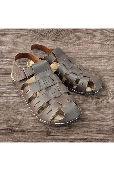 Apella Men's Brown Orthopedic Sole Closed Front Stitching Sandals