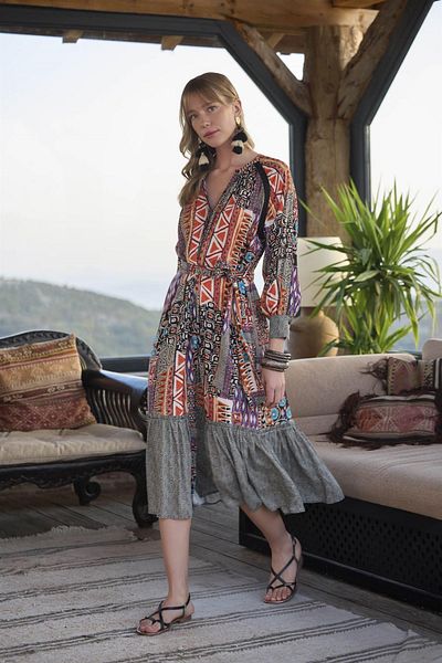 MONAMİSE Rochie cu model etnic cu curea