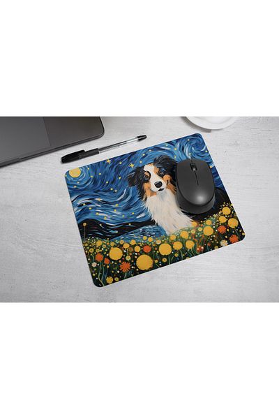 MS Major Selection Border Collie Mouse Pad – Starry Night Art Design (17.5X21.5 Cm, Non-Slip Base)