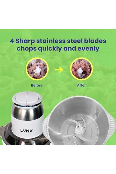 LYNX Electric Meat Grinder 2L Stainless Steel Food Processor 300W for Meat, Vegetables, Fruits, and