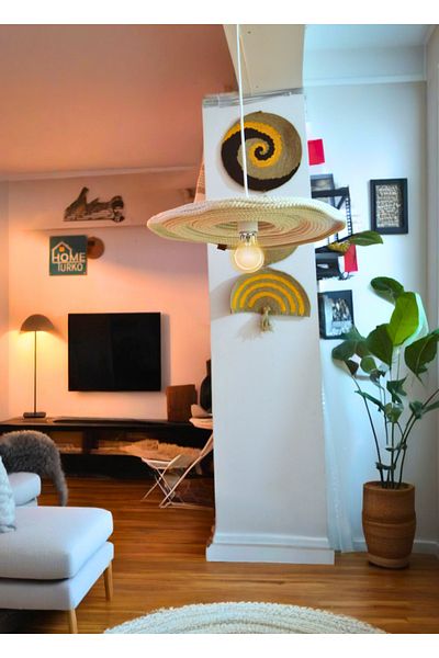 HomeTurko Almira Jute Chandelier Curve Patterned Wicker Chandelier Natural Chandelier Rustic Modern Home Office Hotel Cafe Decor