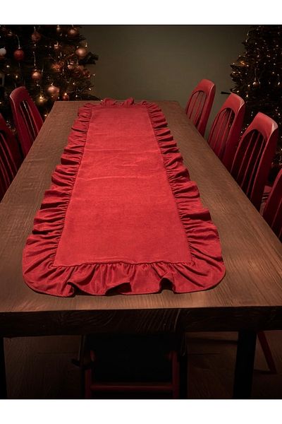 ÇIQRIK HOME Natural Frilly Vintage Red Runner Ranır 40X110 cm