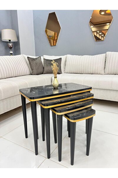 A S T HOME Siyah Mermer Çift Katlı Zigon Sehpa