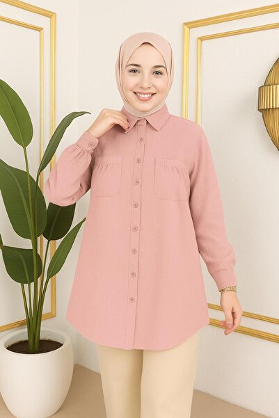 sd butique Tunik Gömlek - Cepli Düğmeli - Tesettür Uyumlu Gündelik Şıklık - Uzun Kollu