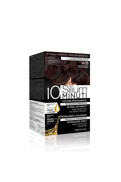 Silium صبغة شعر دائمة ١٠ دقائق، لون كستنائي شوكولاتة ٤.٠٥، خالية من الأمونيا، تطبيق لمدة ١٠ دقائق