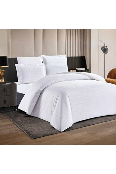 Pazar Home Bedding مفرش (زوجي) فندقي مقلم من 6 قطع- نارسس 300 غرزة- بحشوة ثابتة