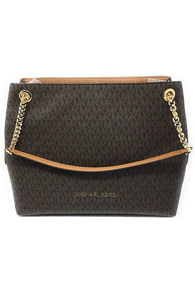 Michael Kors Jet Set Item Large Chain PVC Signature Shoulder Tote - Brown/Acorn