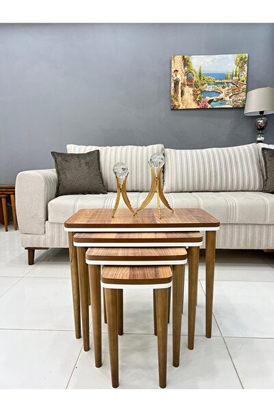 A S T HOME Ceviz Krem Çift Kat Zigon Sehpa