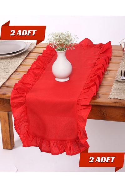 ÇIQRIK HOME 2 Pieces Natural Frilly Vintage Red Runner Ranır 40X110 cm