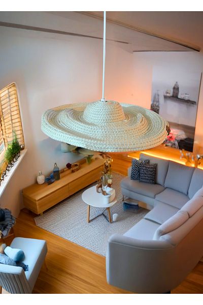 HomeTurko Almira Jute Chandelier Curve Patterned Wicker Chandelier Natural Chandelier Rustic Modern Home Office Hotel Cafe Decor