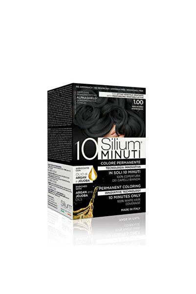Silium صبغة شعر دائمة ١٠ دقائق، أسود مكثف ١.٠٠، خالية من الأمونيا مع زيتي الأ...