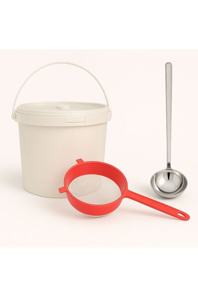 Metler طقم صنع الزبادي + دلو زبادي 5 كجم بغطاء + مصفاة حليب + مغرفة ستانلس ستيل