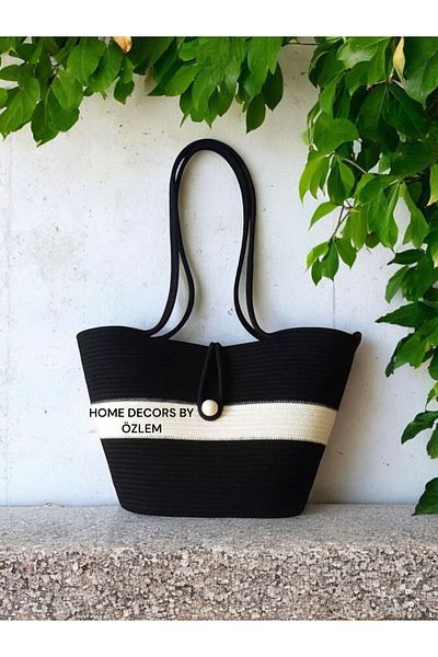 home decors by özlem Handmade Straw Shoulder Bag - Handmade for Beach and Daily Use
