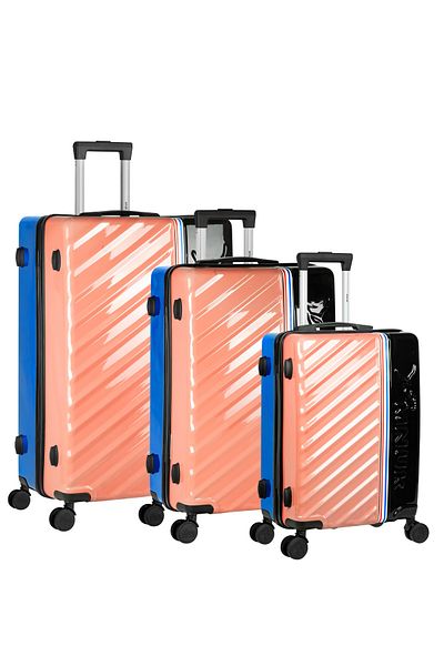 Mnuk Swagger Set Of 3 Luggage| Polycarbonate And Abs Hardside Trolley| 20/24/28- Pink Solid Blue