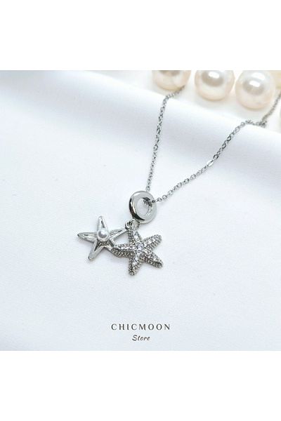 CHICMOON STORE Steel Silver Color Pearl Starfish Necklace