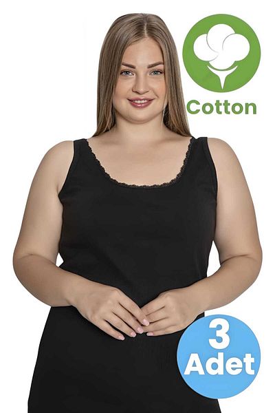 Tezzgelsin Women's 3-Piece Thick Strap Lace Detailed Oversized Tank Top