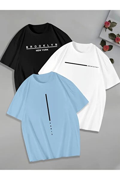 PAVRO تي شيرت بافرو للجنسين بقصة مريحة 3 قطع مختلط مطبوعة ملونة متعددة الألوا...