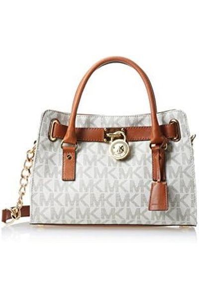 Michael Kors 30T2GHMS3B-150 Hamilton Monogram Logo Medium Satchel Bag for Women - Vanilla