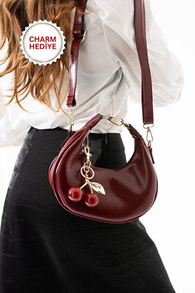 Night Betty Model Bordo Charm Hediyeli Kadın El Ve Omuz Çantası