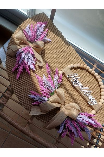 Okaliptus Tasarım Wooden Bead Welcome Door Ornament and Doormat Set Home Decor