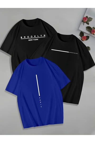 PAVRO تي شيرت بافرو للجنسين بقصة مريحة 3 قطع مختلط مطبوعة ملونة متعددة الألوا...