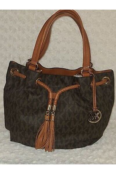 Michael Kors Jet Set Large Gathered Tote MK Signature Brown