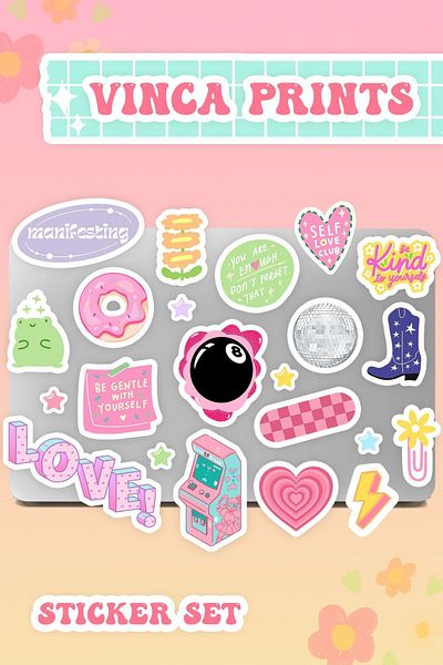 hediyenebak Vinca Prints Manifesting Sticker Set |   Laptop Agenda Pc Tablet Phone Notebook Sticker Bullet Journal