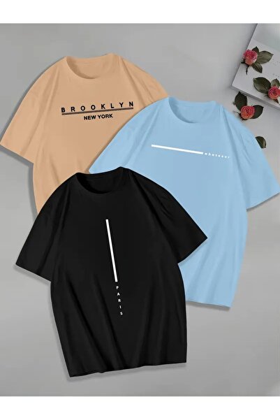 PAVRO تي شيرت بافرو للجنسين بقصة مريحة 3 قطع مختلط مطبوعة ملونة متعددة الألوا...