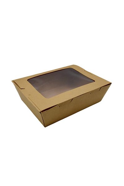 Generic Brown Kraft Paper Boxes with Attached Lid 700ml 5pcs
