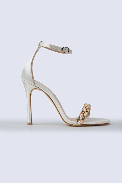 Tacchi Daphne Taş Işlemeli Tek Bantlı Beyaz Topuklu Ayakkabı