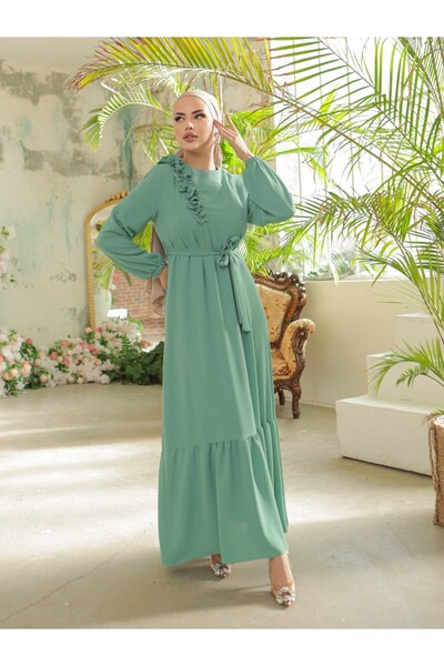 HİJABAYA فستان أيروبين بحزام وتنورة قطعة بتفاصيل حجرية مكشكشة