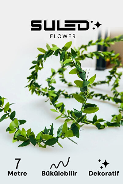 SULED Yapay Çiçek 7 Metre Dekoratif Tel Sarmaşık Yeşil Yapraklı Taç Çiçek