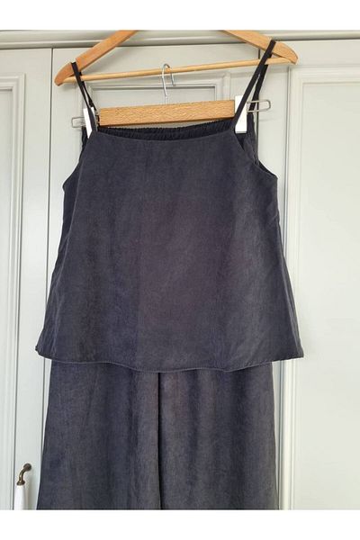 Butik Anthracite Color Skin Fabric Rope Strap Pants Bottom Top Set