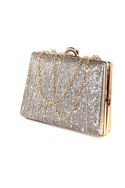 KEEBA Βραδινή τσάντα χρυσού χρώματος με πέτρες. Βραδινό φόρεμα clutch clutch ...