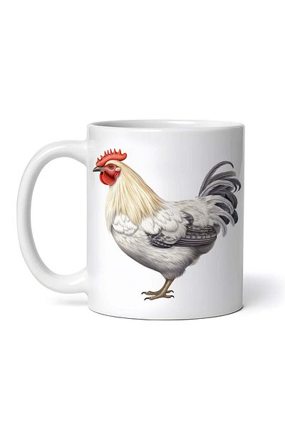 OEM Personalized White Mug, White Rooster With Gray Tail, Inovatix®. 330ml
